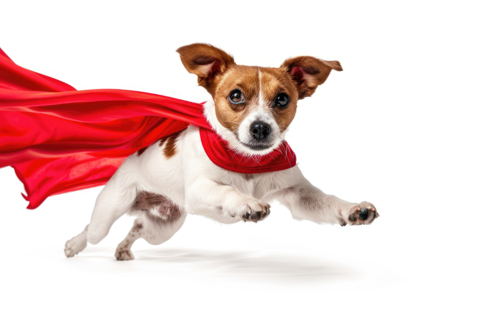 Prictuer of a small dog wearing a cape